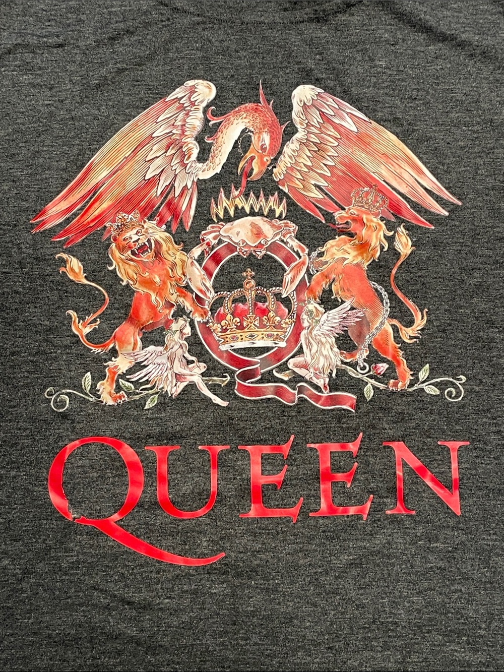 Queen Graphic Band Tee - Dark Gray with Red Crest